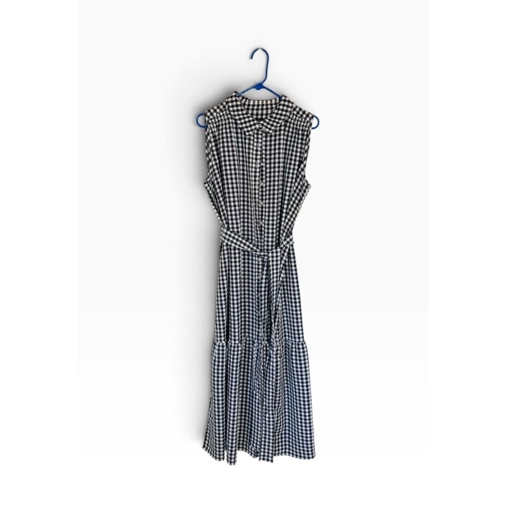 Tommy Hilfiger Dress Collared, Belted Button Front Black White Gingham Womens 14